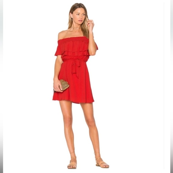 Lovers + Friends Red Suntime Off The Shoulder Ruffle Mini Dress Size Small - Picture 1 of 13